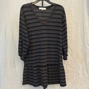 LOFT Navy Striped V-Neck Dress XS